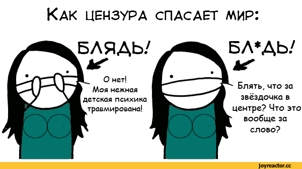 ﻿Как цензура спасает мир:
БЛЯДЬ'
О нет!
Моя нежная детская психика травмирована!
БЛ*ДЫ
Блять, что за звёздочка в центре? Что это вообще за слово?,цензура,песочница