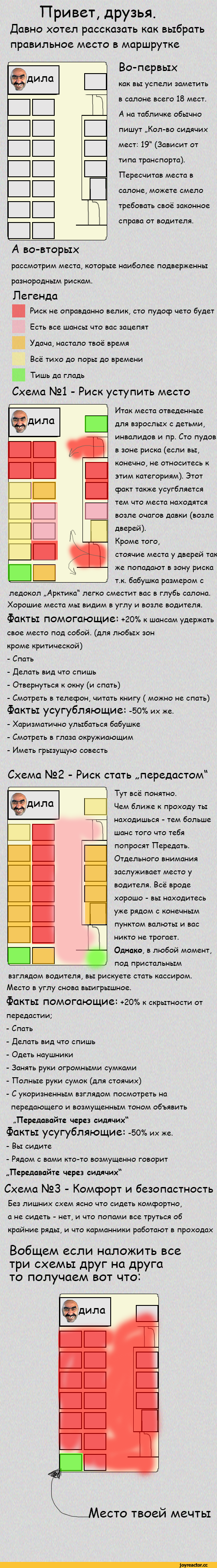 ﻿Привет, друзья.
Давно хотел рассказать как выбрать правильное место в маршрутке Во-первых
как вы успели заметить в салоне всего 18 мест. А на табличке обычно пишут „Кол-во сидячих мест: 19" (Зависит от типа транспорта). Пересчитав места в салоне, можете смело требовать своё законное справа от