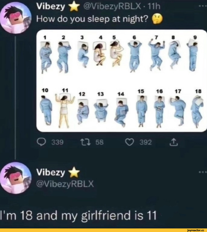 ﻿Vibezy if @vibezyRBLX • 11 h How do you sleep at night? $
£ ^ Vibezy if
@VibezyRBLX
m 18 and my girlfriend is 11,приколы для даунов со знанием английского,#Приколы для даунов со знанием английского,Приколы для даунов,разное,приколы для педофилов